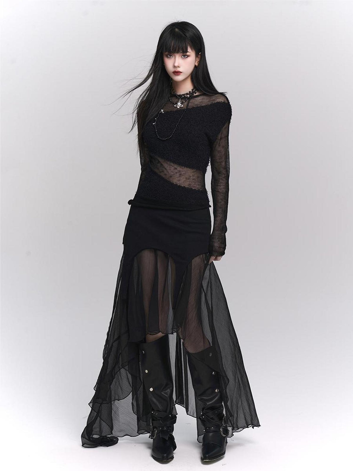 LADYGHOST Design Chic Long Sleeve Round Neck Women&