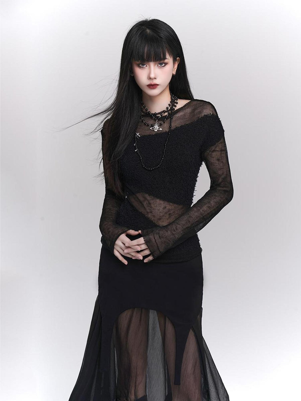 LADYGHOST Design Chic Long Sleeve Round Neck Women&