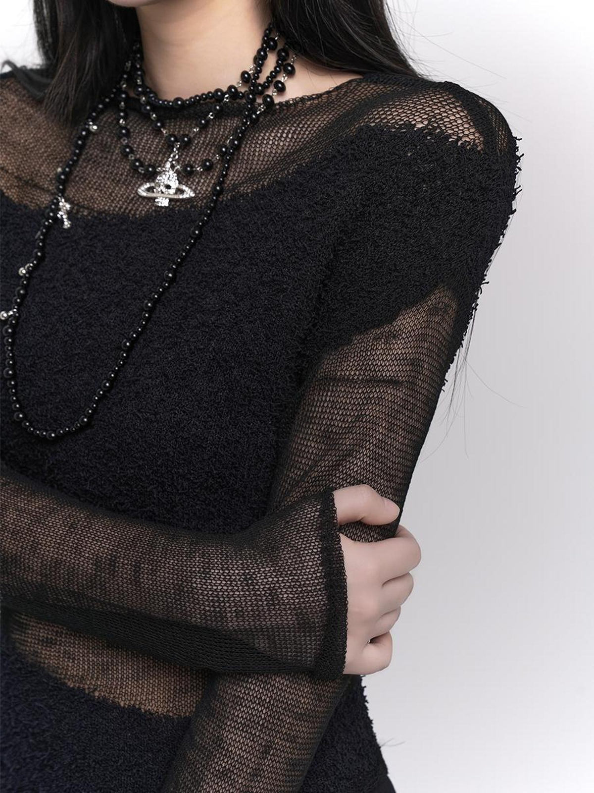 LADYGHOST Design Chic Long Sleeve Round Neck Women&