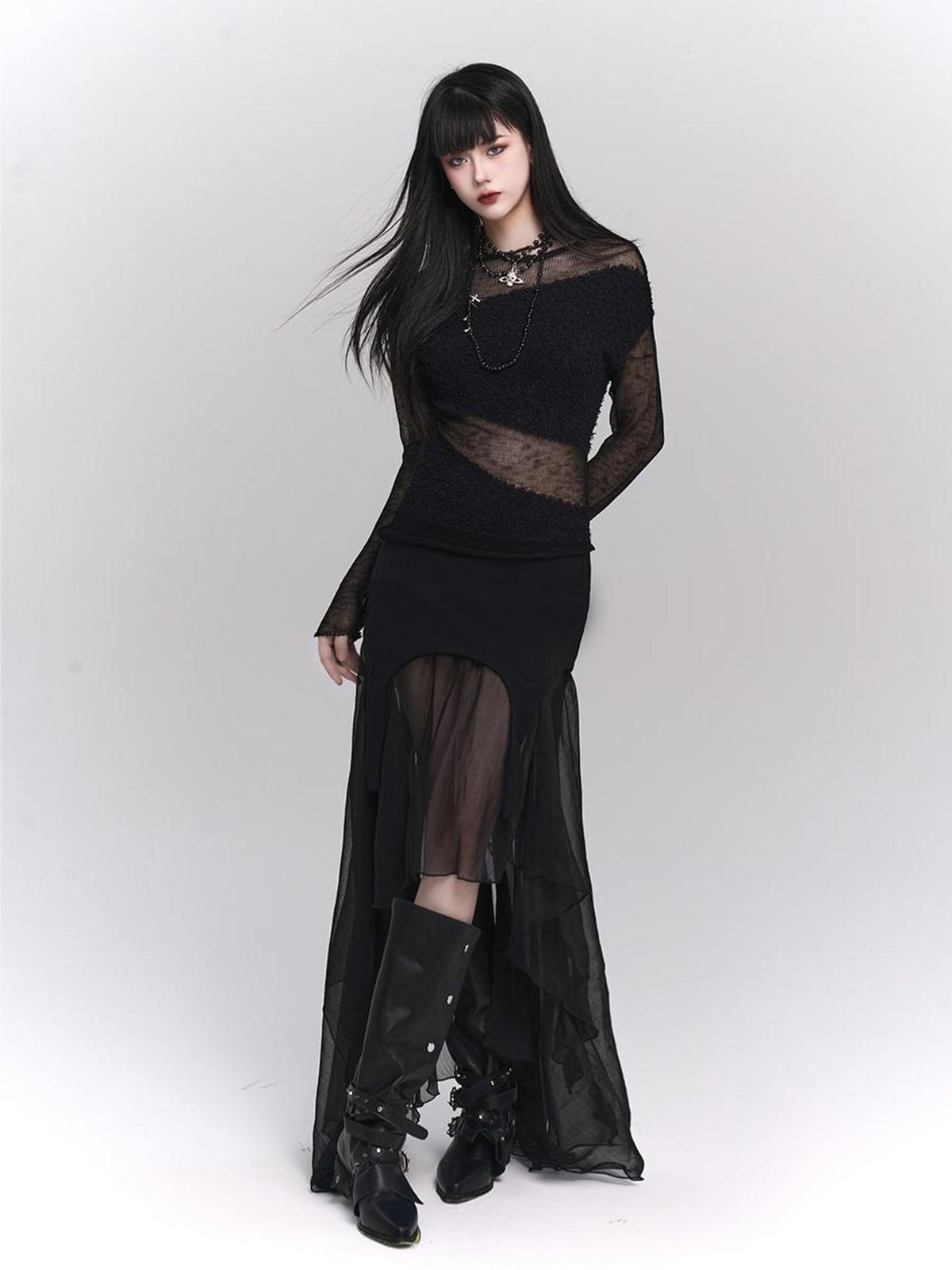 LADYGHOST Design Chic Long Sleeve Round Neck Women&