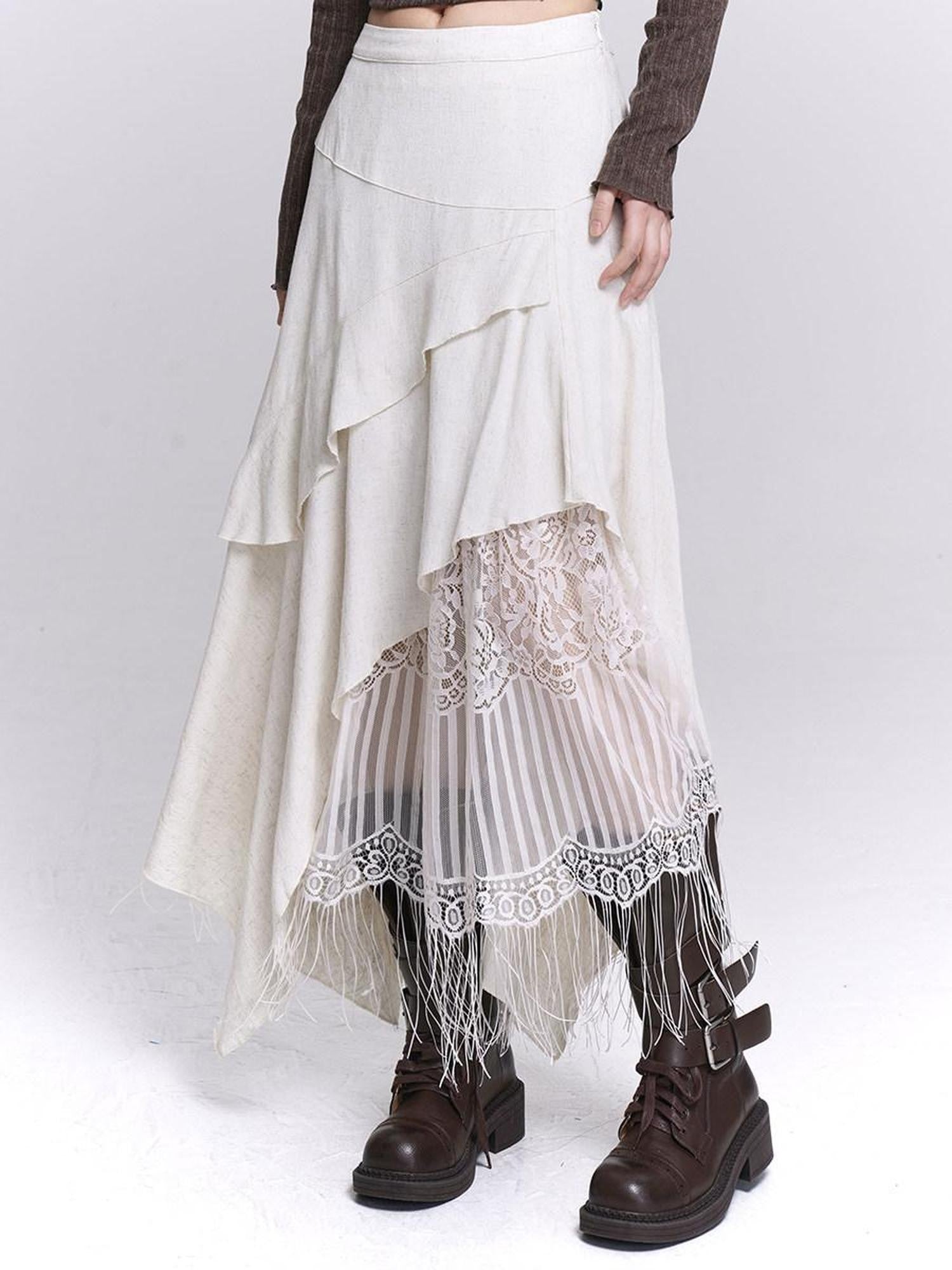 LADYGHOST Ethereal Asymmetrical Fringe Nomadic Apricot White Women&