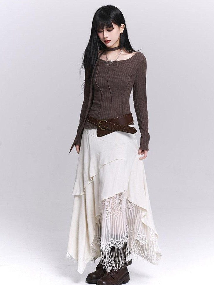 LADYGHOST Ethereal Asymmetrical Fringe Nomadic Apricot White Women&