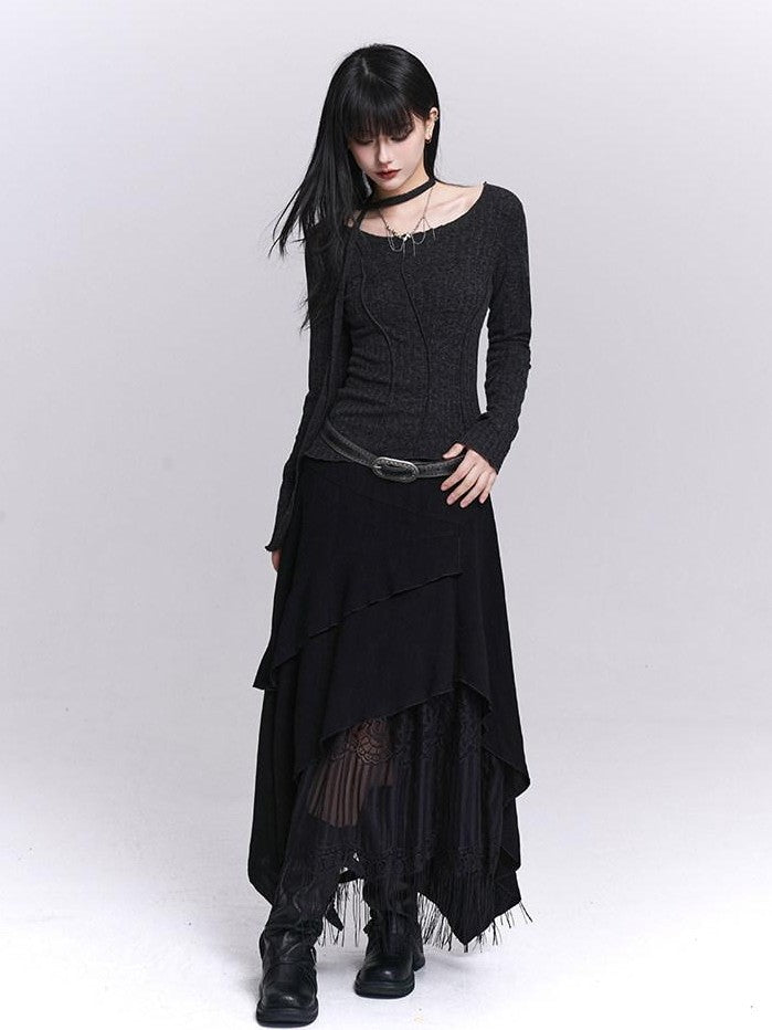 LADYGHOST Ethereal Asymmetrical Fringe Nomadic Apricot White Women&