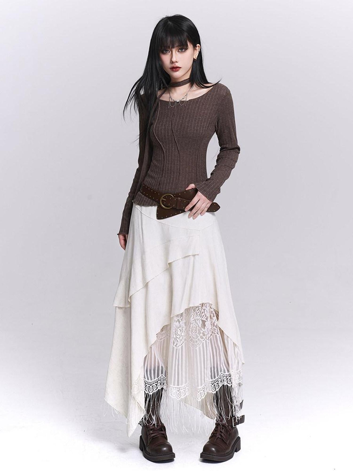 LADYGHOST Ethereal Asymmetrical Fringe Nomadic Apricot White Women&