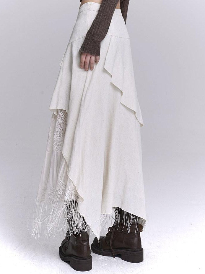 LADYGHOST Ethereal Asymmetrical Fringe Nomadic Apricot White Women&