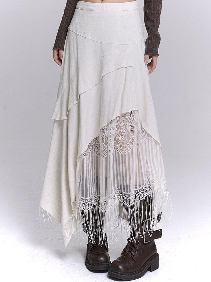 LADYGHOST Ethereal Asymmetrical Fringe Nomadic Apricot White Women&