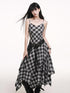 LADYGHOST Ethereal Asymmetrical Hem Black White Check Women&