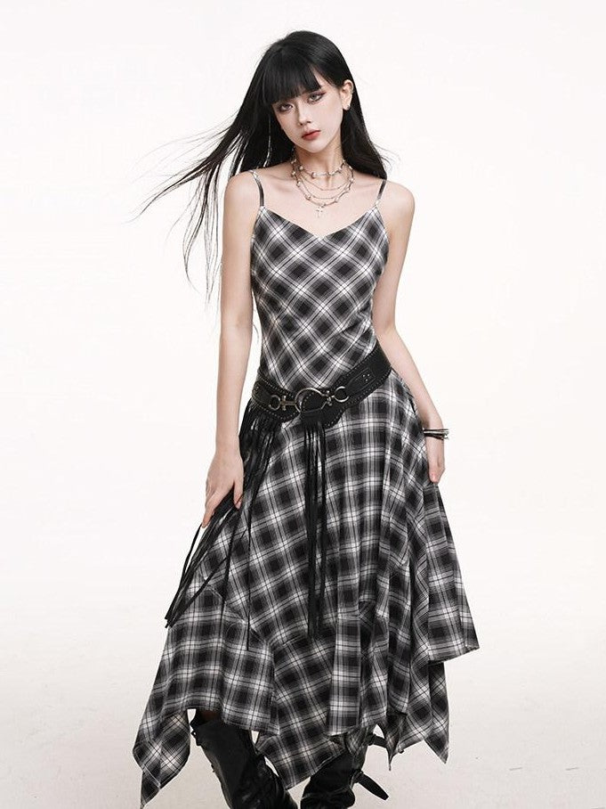 LADYGHOST Ethereal Asymmetrical Hem Black White Check Women&