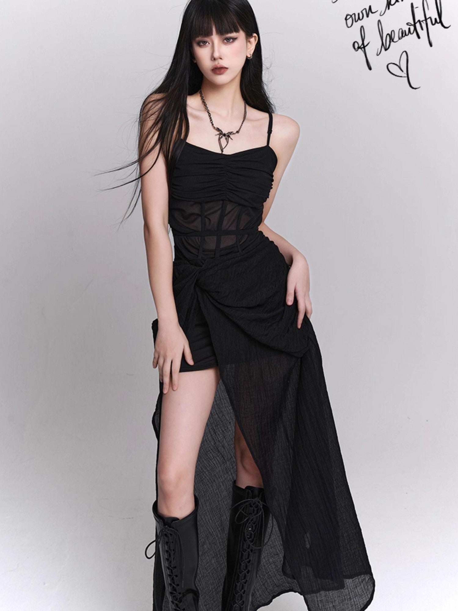 LADYGHOST Ethereal Asymmetrical Spaghetti Strap Women&
