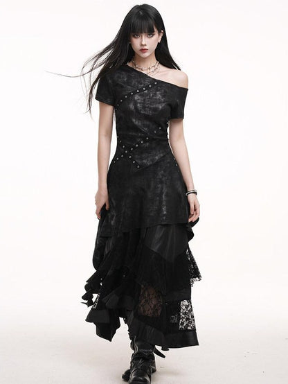 LADYGHOST Ethereal Black Asymmetric Festival Ready Women&