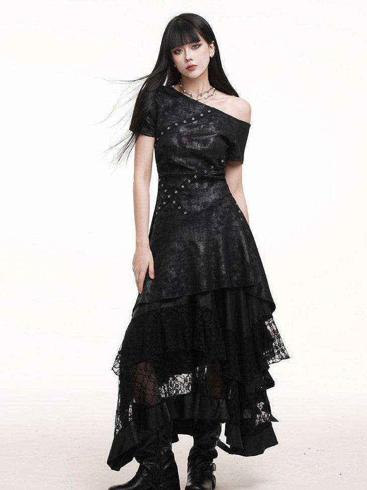 LADYGHOST Ethereal Black Asymmetric Festival Ready Women&