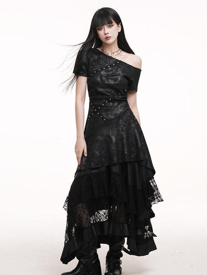 LADYGHOST Ethereal Black Asymmetric Festival Ready Women&