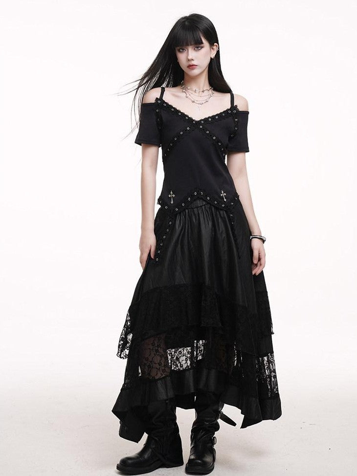 LADYGHOST Ethereal Black Asymmetric Festival Ready Women&
