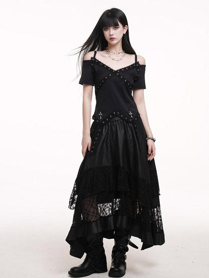 LADYGHOST Ethereal Black Asymmetric Festival Ready Women&