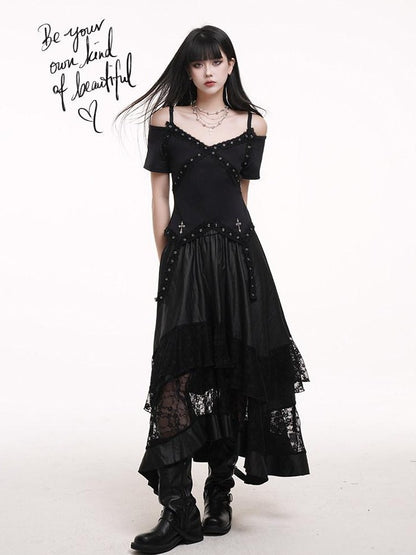LADYGHOST Ethereal Black Asymmetric Festival Ready Women&