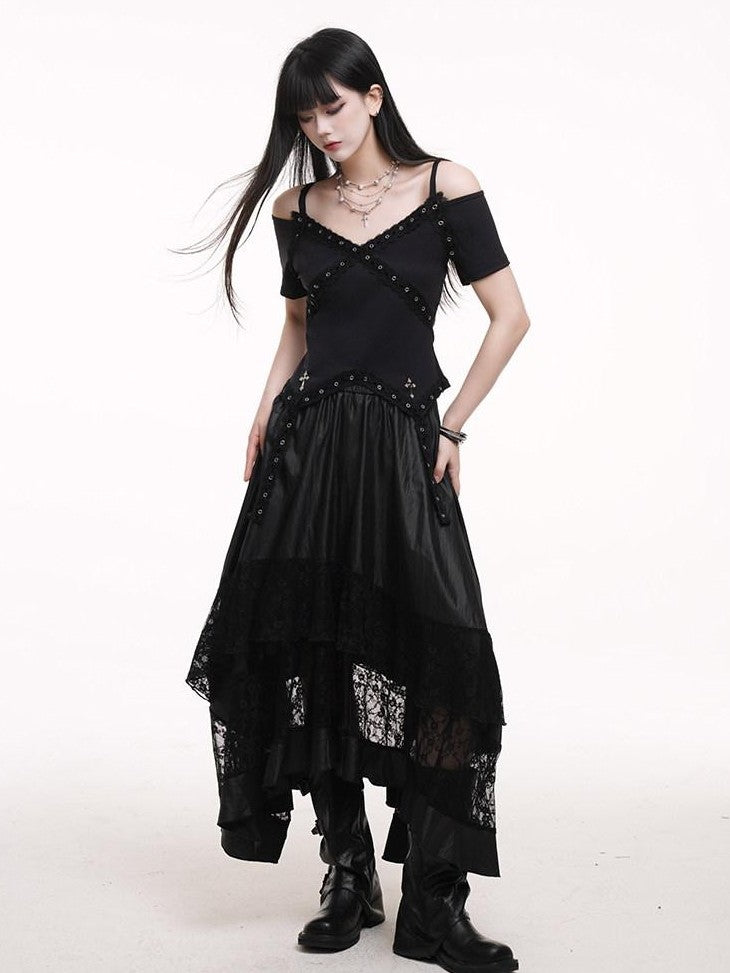 LADYGHOST Ethereal Black Asymmetric Festival Ready Women&