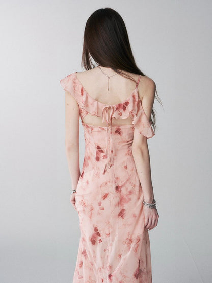 LADYGHOST Ethereal Black Blue Floral Vneck Spaghetti Strap Women&
