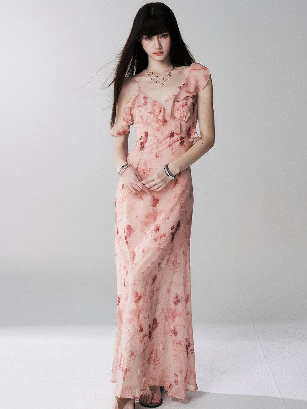LADYGHOST Ethereal Black Blue Floral Vneck Spaghetti Strap Women&