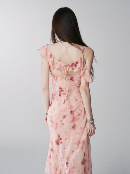 LADYGHOST Ethereal Black Blue Floral Vneck Spaghetti Strap Women&