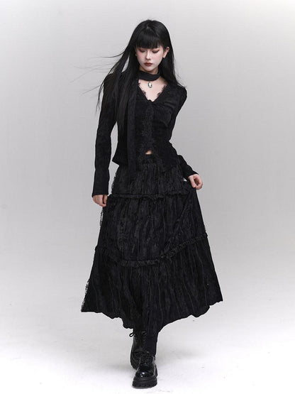 LADYGHOST Ethereal Black Midi Skirt Heiress Women&