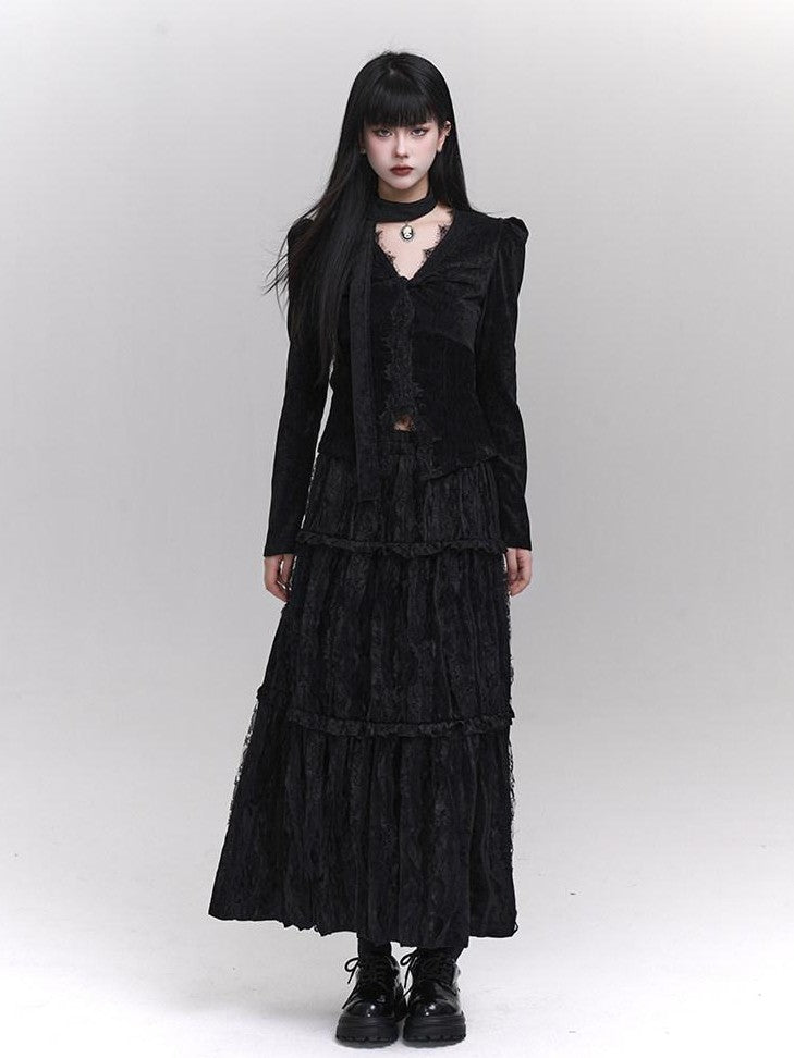 LADYGHOST Ethereal Black Midi Skirt Heiress Women&