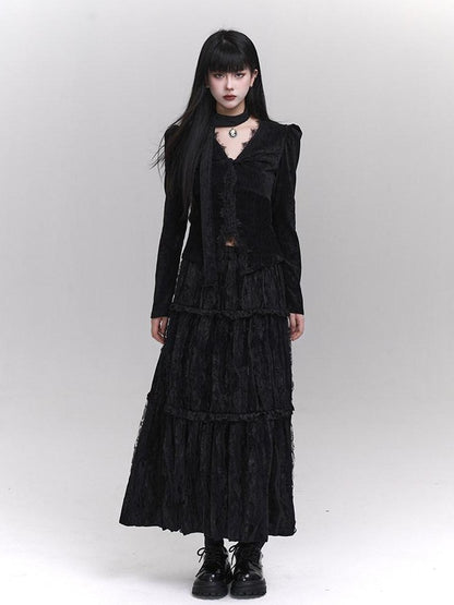 LADYGHOST Ethereal Black Midi Skirt Heiress Women&