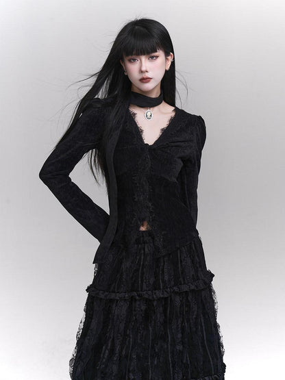 LADYGHOST Ethereal Black Midi Skirt Heiress Women&