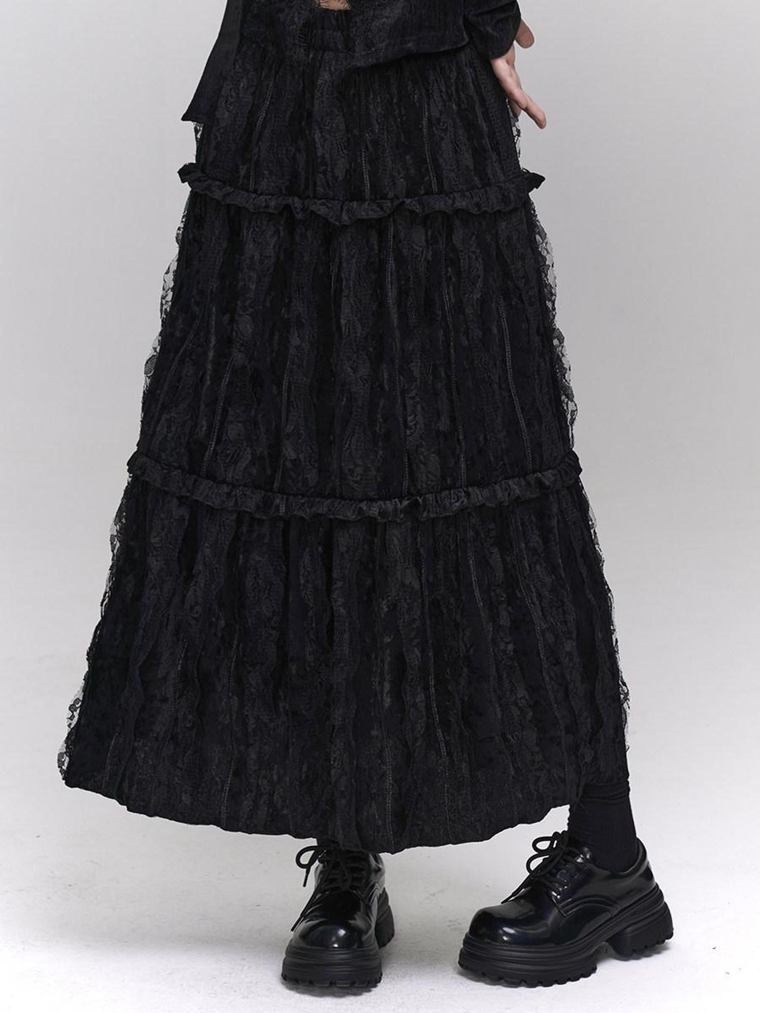 LADYGHOST Ethereal Black Midi Skirt Heiress Women&