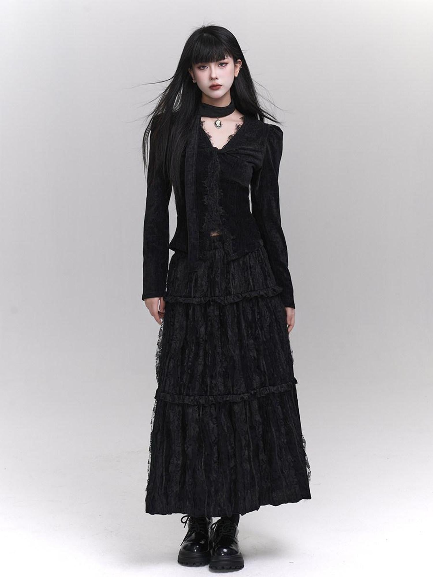 LADYGHOST Ethereal Black Midi Skirt Heiress Women&