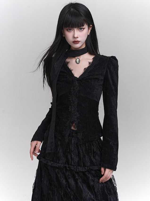 LADYGHOST Ethereal Black Midi Skirt Heiress Women&