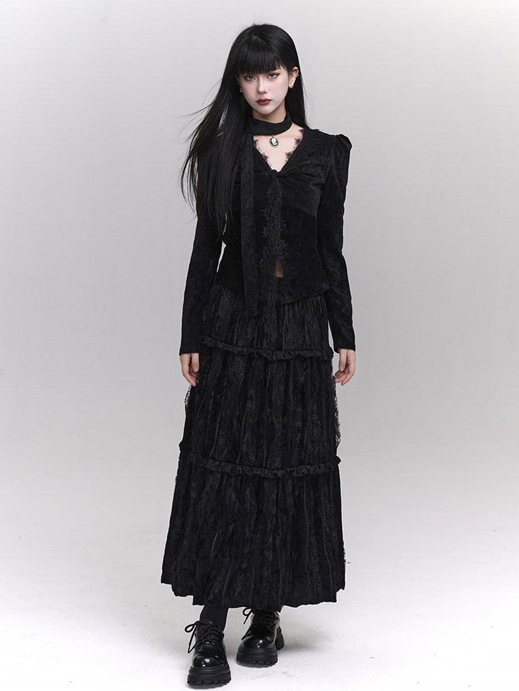 LADYGHOST Ethereal Black Midi Skirt Heiress Women&