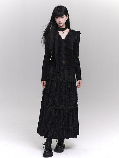 LADYGHOST Ethereal Black Midi Skirt Heiress Women&