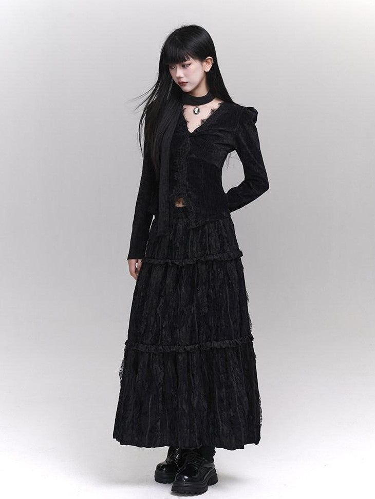 LADYGHOST Ethereal Black Midi Skirt Heiress Women&