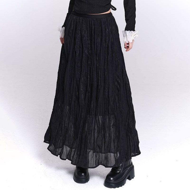 LADYGHOST_Ethereal_Black_Pleated_Lace_Panel_Beach_Women&