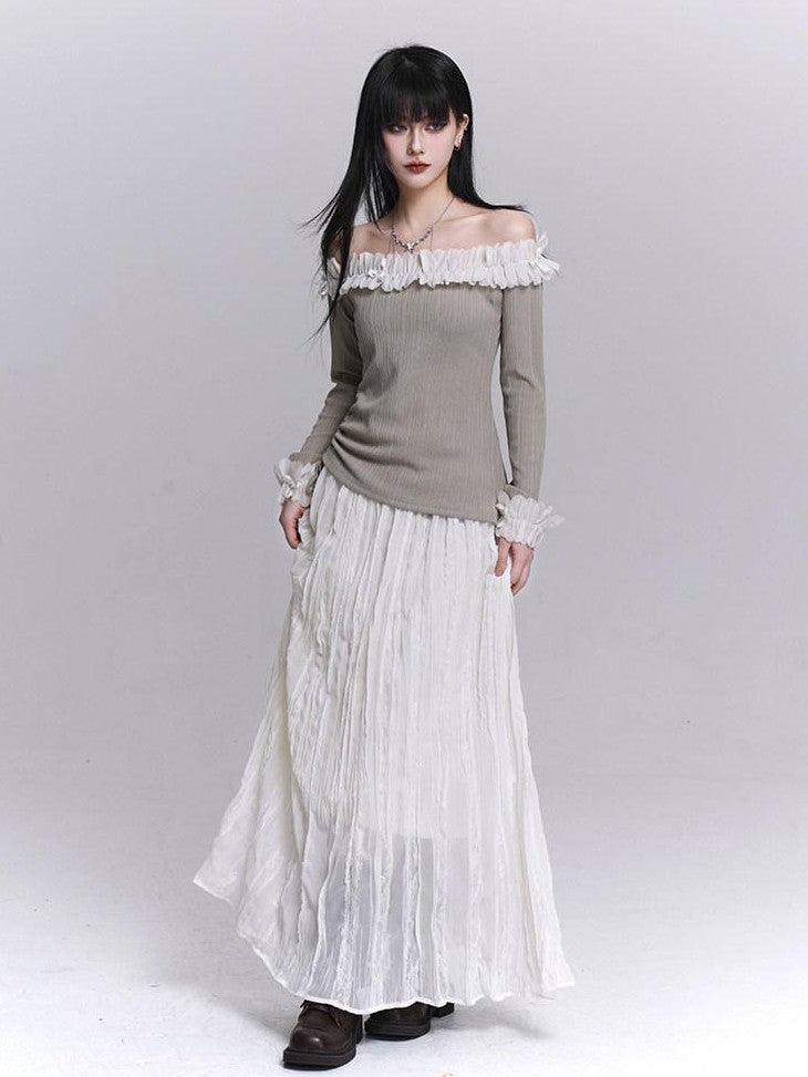 LADYGHOST Ethereal Black Pleated Lace Panel Beach Women&