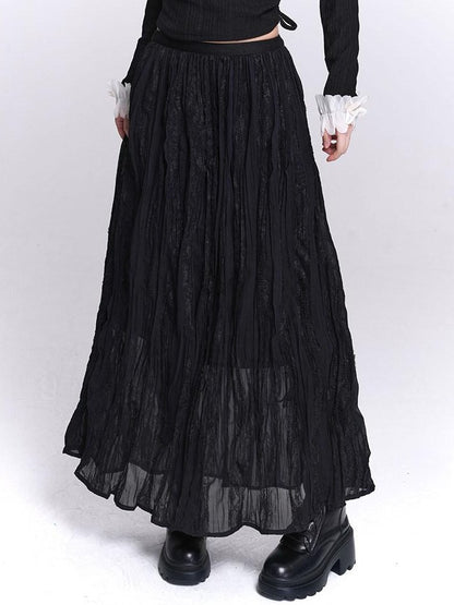 LADYGHOST Ethereal Black Pleated Lace Panel Beach Women&