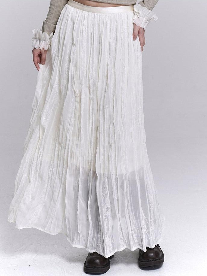 LADYGHOST Ethereal Black Pleated Lace Panel Beach Women&
