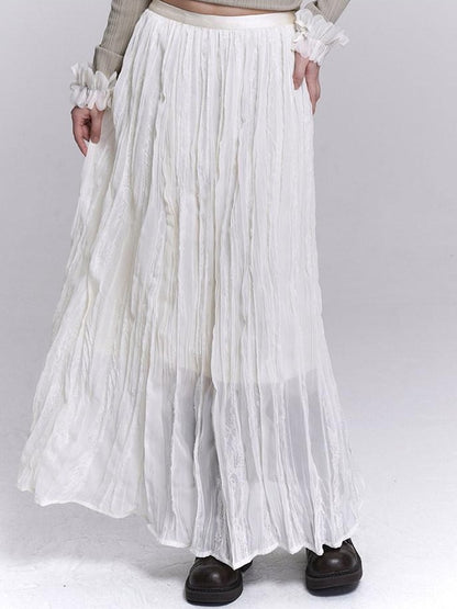 LADYGHOST Ethereal Black Pleated Lace Panel Beach Women&