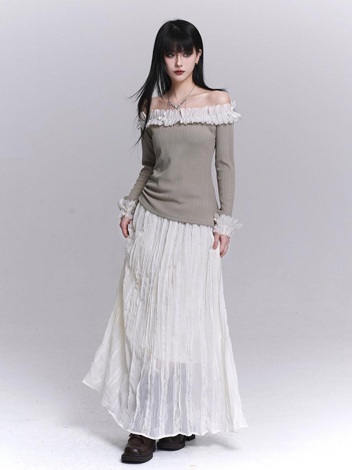 LADYGHOST Ethereal Black Pleated Lace Panel Beach Women&