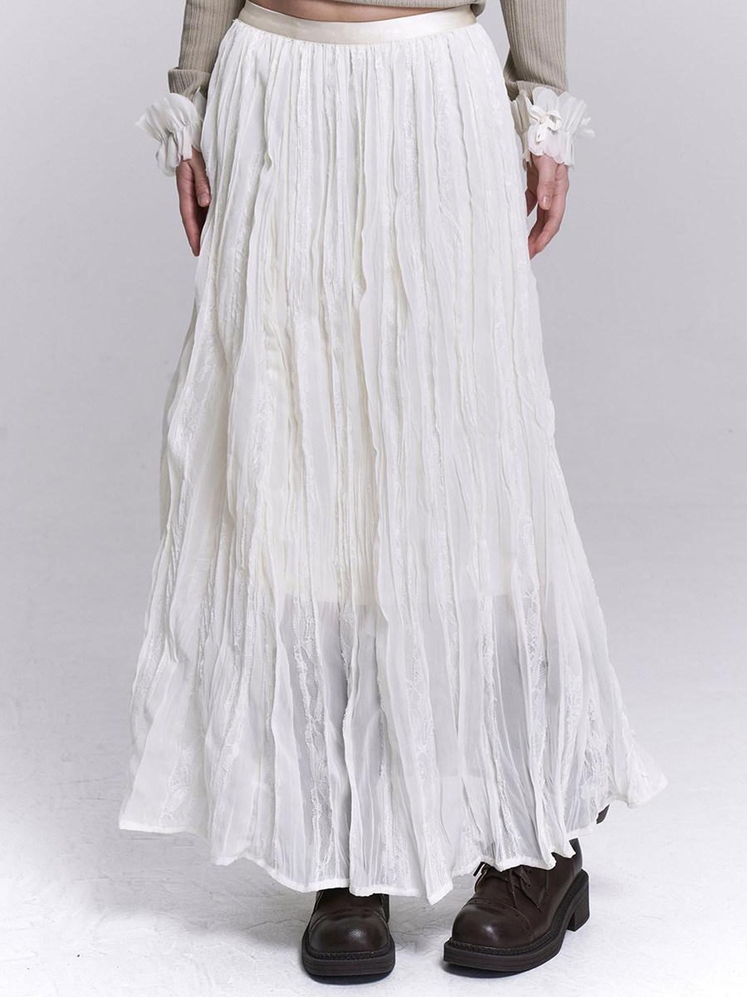 LADYGHOST Ethereal Black Pleated Lace Panel Beach Women&
