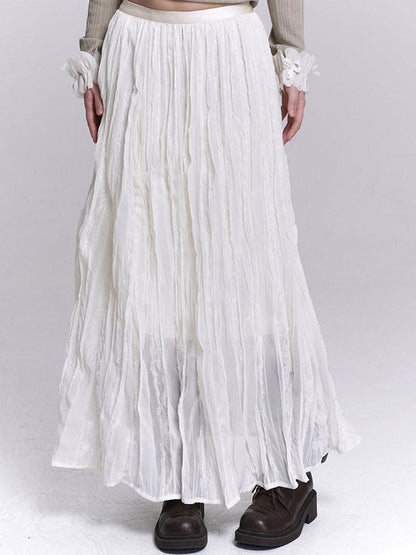 LADYGHOST Ethereal Black Pleated Lace Panel Beach Women&
