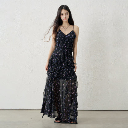 LADYGHOST_Ethereal_Black_Purple_Floral_French_Spaghetti_Strap_Women&