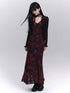 LADYGHOST Ethereal Black Red Floral V-neck Open Back Women&