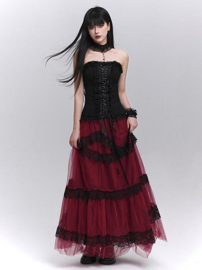 LADYGHOST Ethereal Black Red Layered Formal Women&