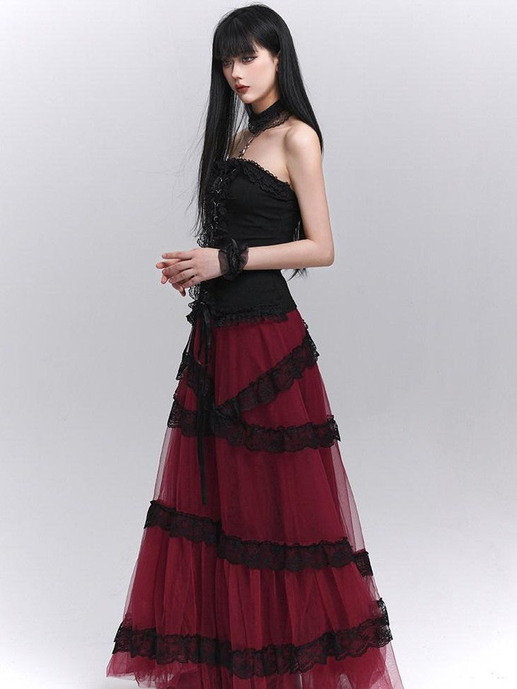 LADYGHOST Ethereal Black Red Layered Formal Women&