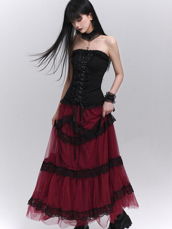 LADYGHOST Ethereal Black Red Layered Formal Women&