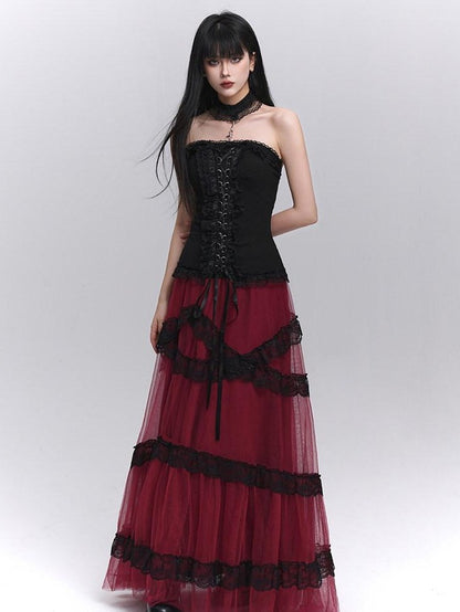 LADYGHOST Ethereal Black Red Layered Formal Women&