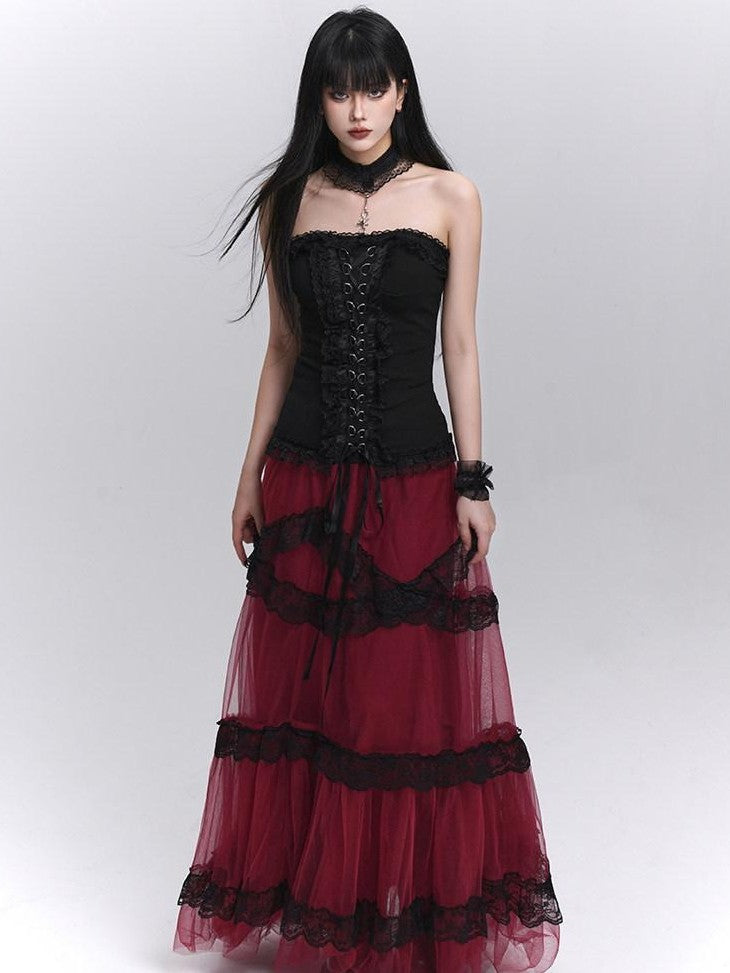 LADYGHOST Ethereal Black Red Layered Formal Women&