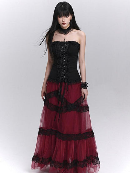 LADYGHOST Ethereal Black Red Layered Formal Women&