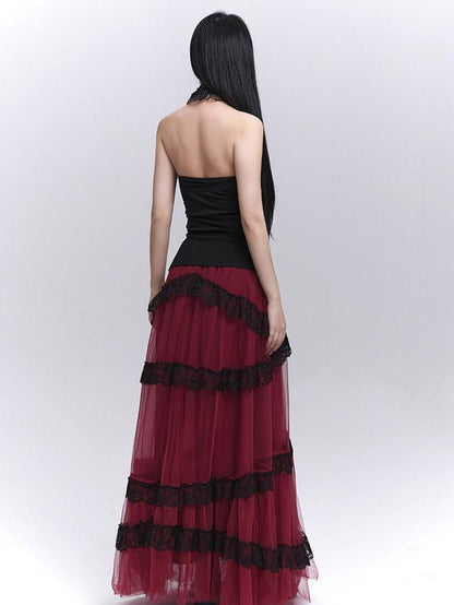LADYGHOST Ethereal Black Red Layered Formal Women&
